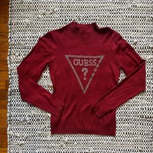 Guess Rhinestone & Stud Mock Neck Long Sleeve Sweater